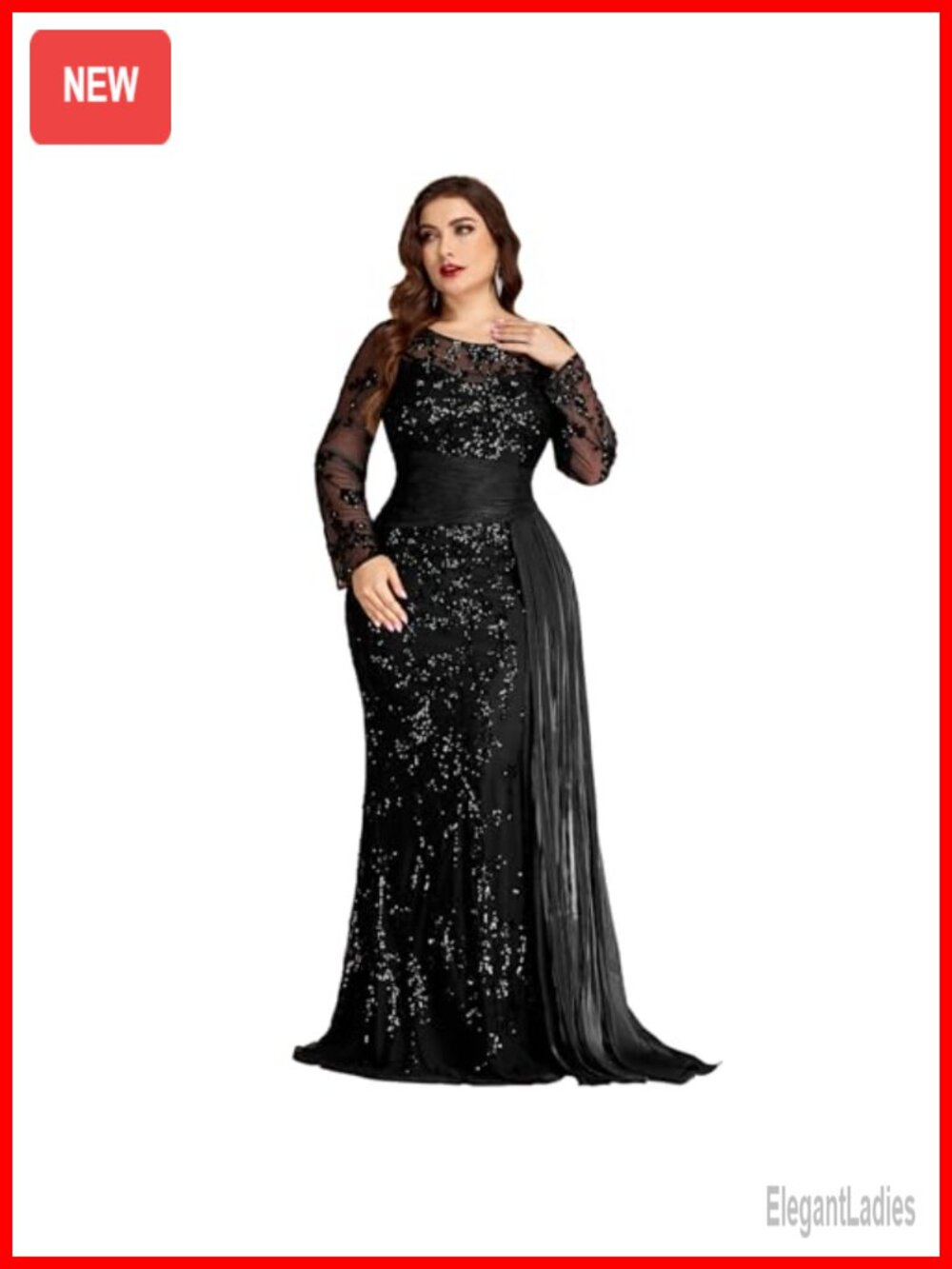 Plus Size Wedding Guest Dress Long Sleeve Embroidered Maxi Mermaid